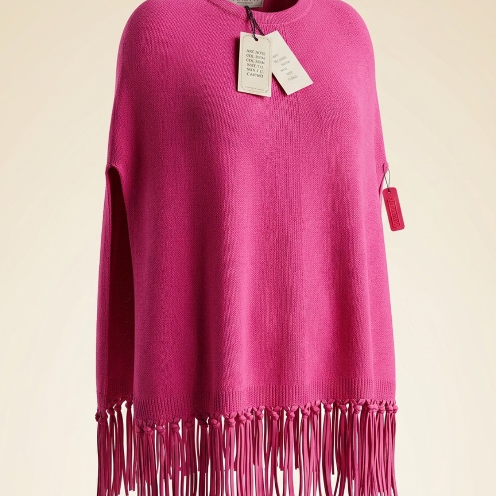 NWT Pinotti Italy Wool & Cashmere Poncho - Vibrant Fuchsia Pink